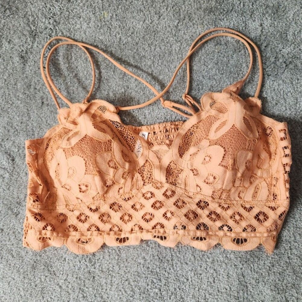 Zeana Plus Size 3X Lace Bralette Peach Double Strap Womens Lingerie Stretch Soft